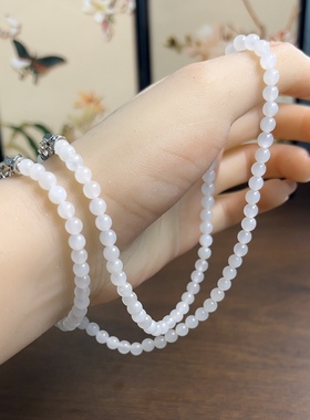 新疆直发和田玉羊脂白玉项链手链两件套天然玉石老料6mm带证书