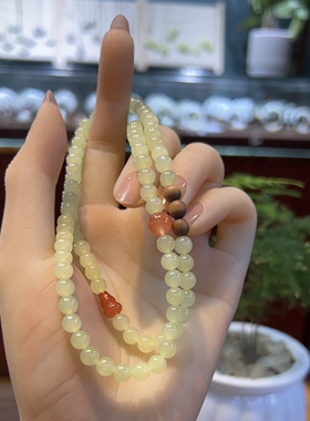 新疆直发正品和田玉若羌黄口玉多圈手串天然玉石手链带证书