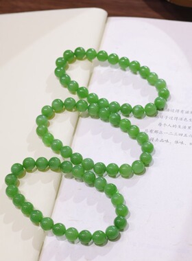新疆直发正品和田玉碧玉手链8mm天然玉石果绿手串带证书