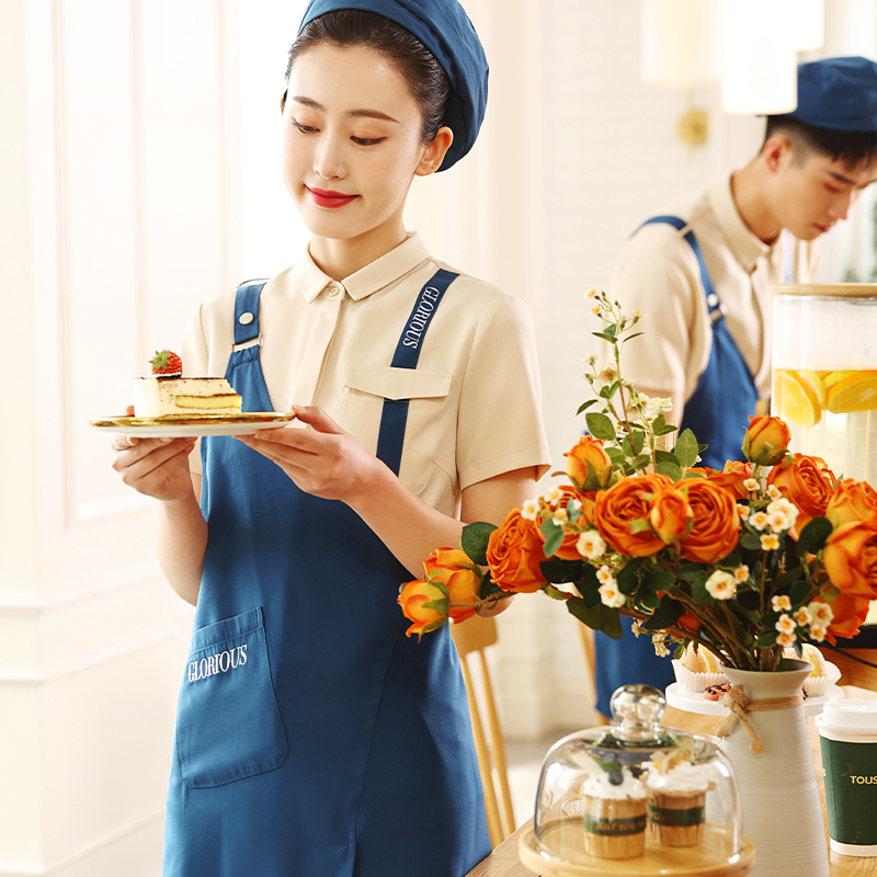 衣研堂网红西餐厅工作服服务员短袖女餐饮奶茶快餐店员工服装夏季-图0