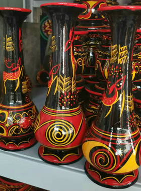 四川民间漆器彩绘花瓶工艺品