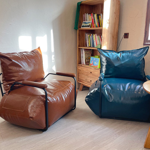 北欧懒人沙发单人休闲榻榻米躺椅小户型工业风复古咖啡厅铁艺沙发-图2