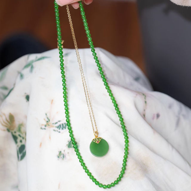 High-end Jasper Millet Bead Necklace Women's Long Sweater Chain Buddha Amulet Hotan Jade Jade Gold Pendant Hanging Chain Rope