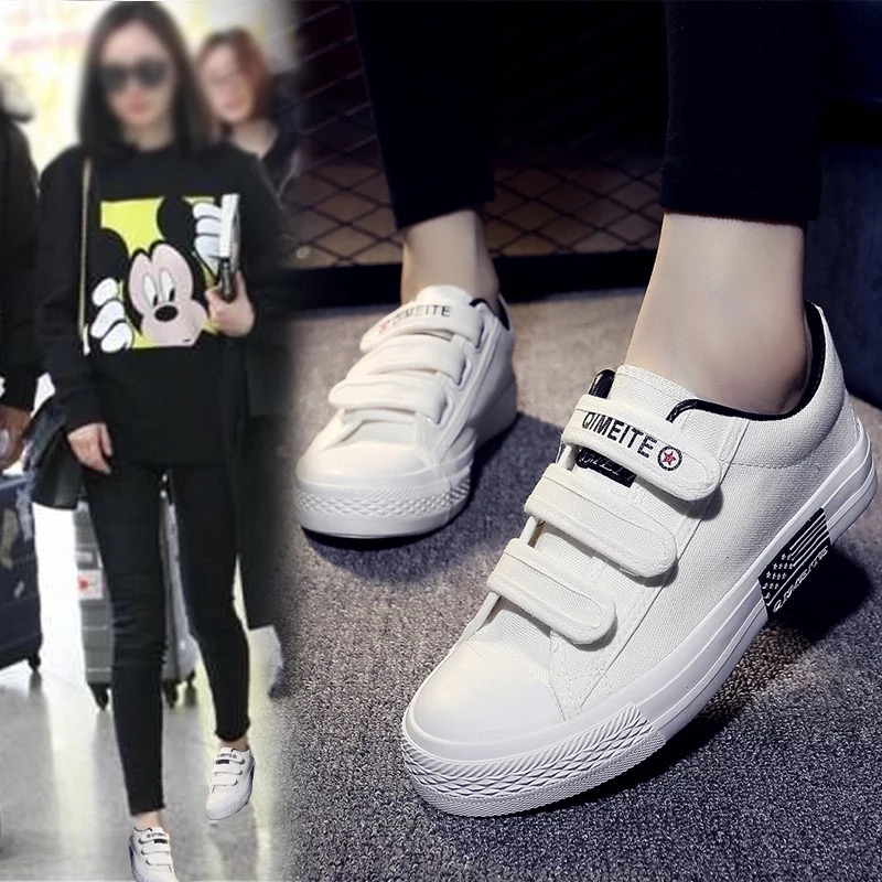 倾馨鞋类专营店年秋季新款百搭休闲小白帆布鞋女鞋魔术贴板鞋布鞋ins潮鞋子1