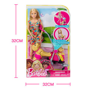 正版芭比娃娃宠物狗推车套装女孩玩具过家家CNB21宝宝儿童礼物