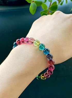 巴西碧玺手链女款单圈糖果色彩虹冰淇淋天然老矿玻璃体手串
