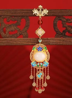 镀金中国风珍珠吊坠旗袍典国潮汉服复古首饰品压襟旗袍宫挂件