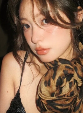 丝巾长款风e辣妹豹纹女~复古披肩*Celi同款风领巾纯美式欲方圆风