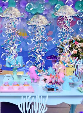 夏季海洋风主题装饰水母蜂窝球挂饰婚庆派对仿真气泡商场创意吊饰