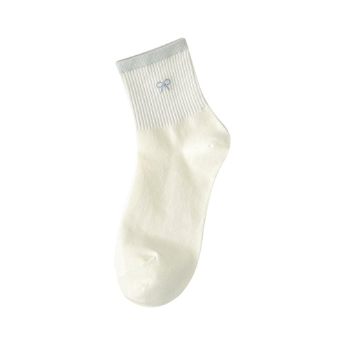 春秋新款蓝色袜子女中筒袜透气棉袜秋季韩版无骨运动风蝴蝶结长袜 - 图3