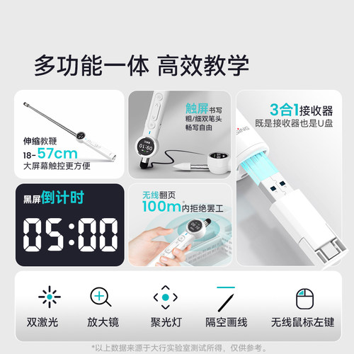 asing大行A32伸缩教鞭翻页笔教师用多功能ppt遥控笔激光时间显示放大聚光画线U盘三合一倒计时多媒体触屏书写 - 图2