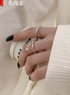 韩版S925镀银链条流苏戒指女复古