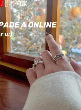 韩版S925镀银多层仿珍珠戒指女