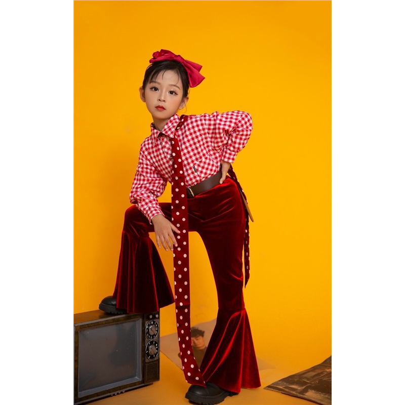 复古年代演出服T台港风70走秀多巴胺亮色女童喇叭裤,淘宝优惠券,粉丝福利购,淘宝优惠卷