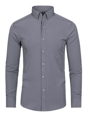 Men's Casual Long-Sleeve Solid Color Business Shirt 商务男装