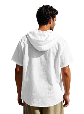 Men's Casual Short-Sleeve Hooded Beach Shirt短袖连帽沙滩衬衫