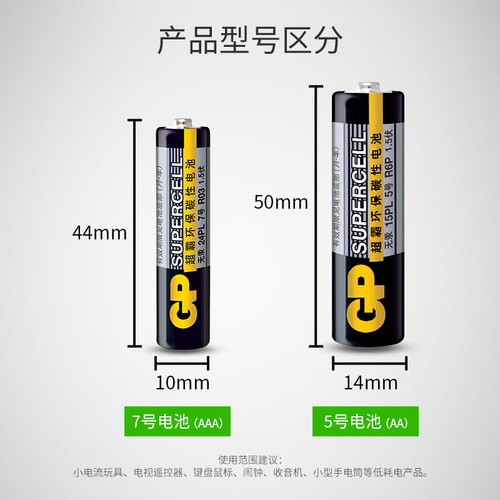 GP超霸5号7号高性能碳性电池1.5V无汞环保五号七号干电池大全空调电视遥控器鼠标键盘闹钟挂钟耐用 - 图2