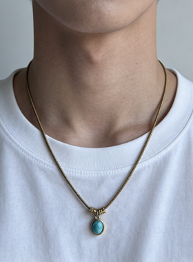 男生绿松石吊坠项链藏式复古