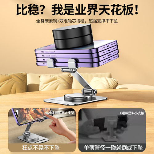 2025新款全金属碳素钢360度旋转手机支架桌面高档机械折叠支架 - 图2