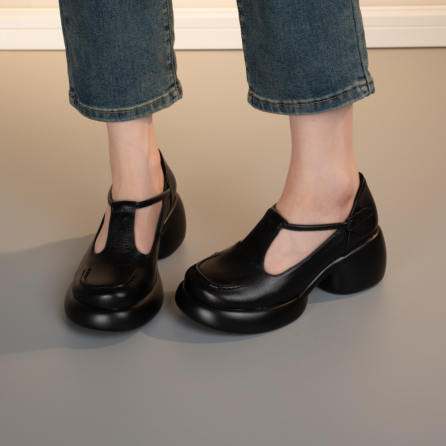 2026新款厚底玛丽珍鞋女粗跟圆头深口单鞋百搭复古通勤小众复古,淘宝优惠券,粉丝福利购,淘宝优惠卷