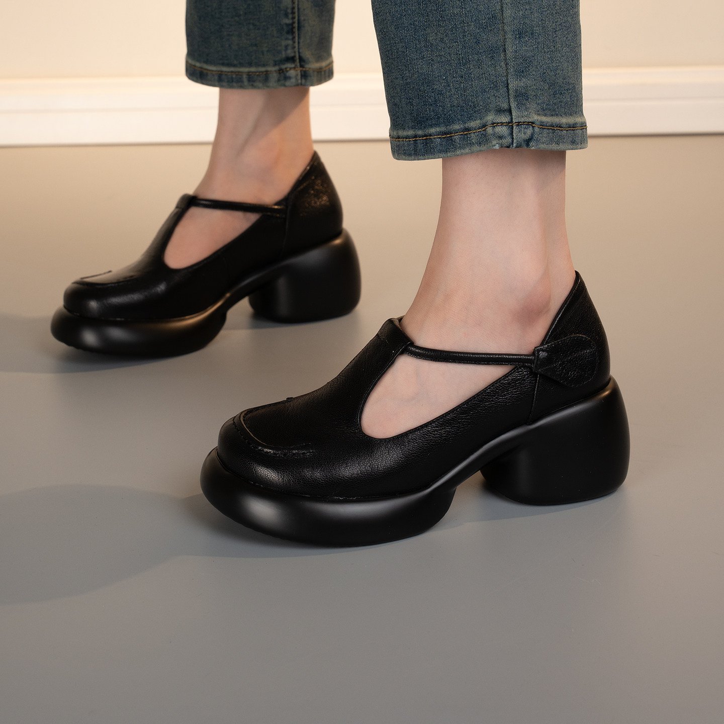 2026新款厚底玛丽珍鞋女粗跟圆头深口单鞋百搭复古通勤小众复古,淘宝优惠券,粉丝福利购,淘宝优惠卷