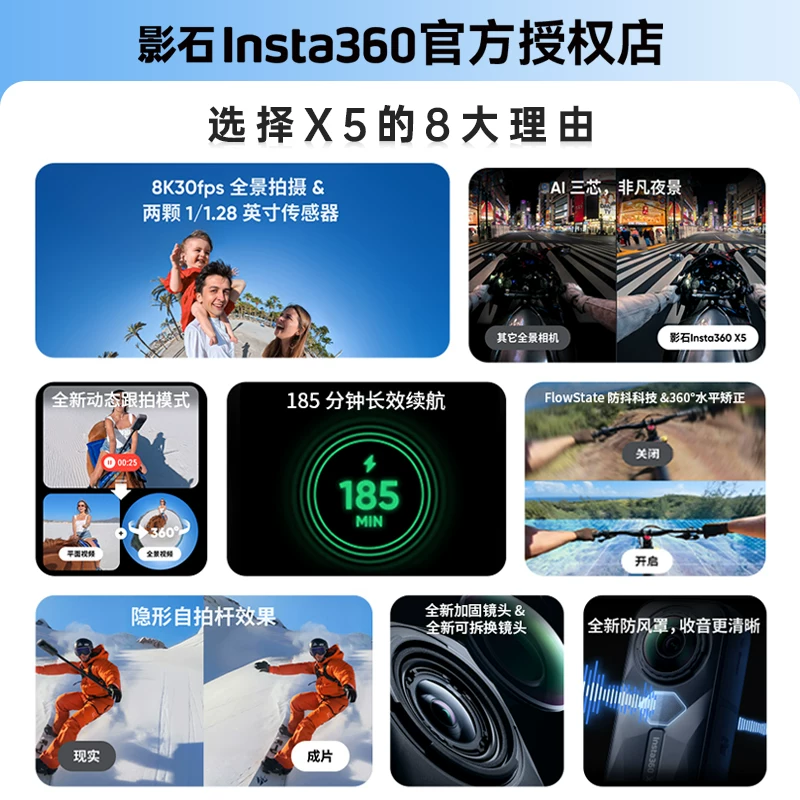 [Гарантированная Цена 618] Shadowstone Insta360 X5 Спортивная панорамная камера 8K мотоциклетная езда лыжи X4 Air