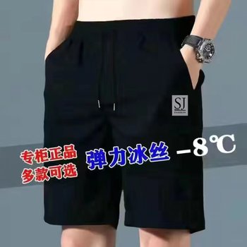 Summer thin ice silk shorts men's Korean style casual sports straight loose large size medium pants men's beach pants