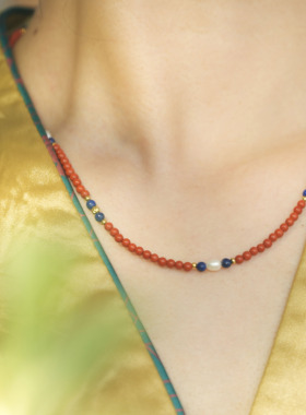 小米珠南红青金石珍珠手作项链