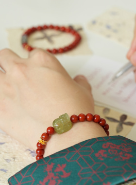 南红沙弗莱新中式貔貅手串天然