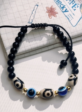 恶魔之眼evil eye蓝眼睛串珠编织手绳 土耳其瑜伽珠子手链手串