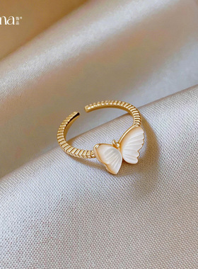 14k真金电镀锆石花朵珍珠开口戒指精致优雅食指戒轻奢感手饰