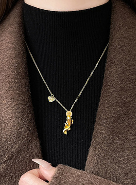 24k沙金锆石锦鲤小鱼铜钱锁骨链新中式个性吊坠复古优雅精致项饰