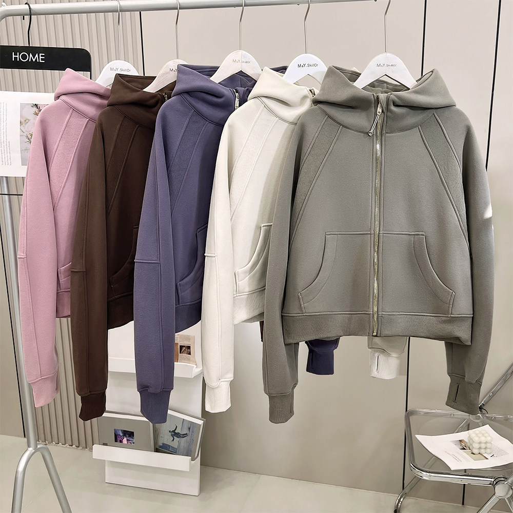 Scubu款加绒连帽卫衣女秋冬金拉链瑜伽运动外套宽松短款保暖上衣,淘宝优惠券,粉丝福利购,淘宝优惠卷