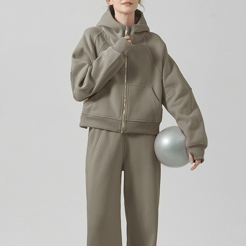 Scubu款加绒连帽卫衣女秋冬金拉链瑜伽运动外套宽松短款保暖上衣,淘宝优惠券,粉丝福利购,淘宝优惠卷