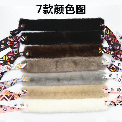 2022百搭秋冬新款水貂皮草围巾整貂貂毛围脖女韩版纯色细窄丝带款 - 图2