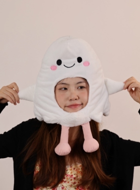 可爱搞怪卡通少女心ins白色毛绒幽灵头套帽子万圣节活动装扮道具
