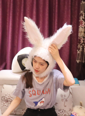 少女心长耳朵兔子头套帽子通用
