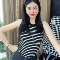 Special Cabinet Identical new womens dress 2022 Summer V collar 100 hitch black and white striped sled vest 5399515