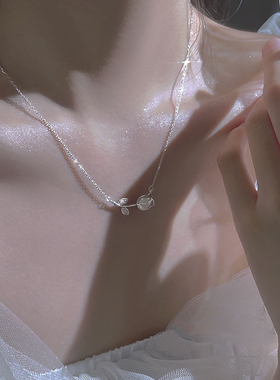 925纯银郁金香花朵项链女夏吊坠高级设计感小众轻奢锁骨链