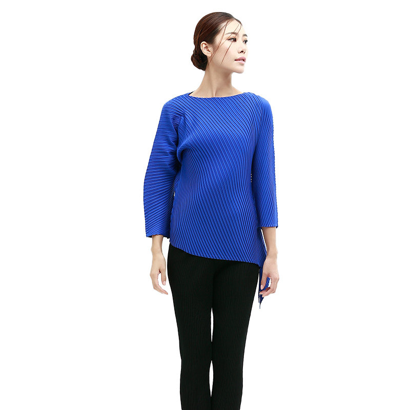 三宅褶皱一生秋装中袖雪纺衫ol t恤 janetwearT恤