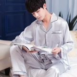 Мужская осенняя летняя шелковая пижама, комплект, длинный рукав, в корейском стиле, большой размер