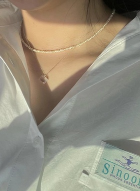 现货Leicozy/coldframe韩国小众石英石透明锁头银色锁黑色项链