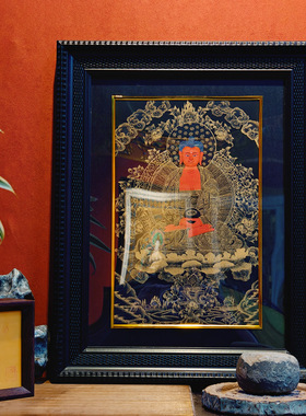 手绘唐卡黑金佛像画心尼泊尔西藏黄财神大黑天药师佛装饰画摆台