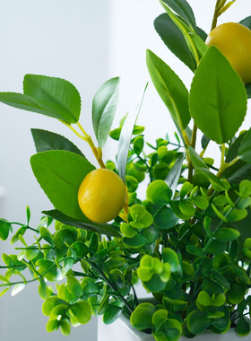 仿真柠檬盆栽绿植摆件