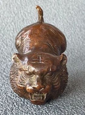 流行复古怀旧实心老铜冲天虎茶宠摆件书桌茶桌铜摆件古玩铜器收藏