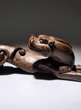 古玩铜器实心螭龙摆件镇纸古董龙型笔架镇尺茶宠家居桌面装饰摆件