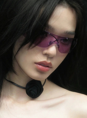 新款Y2K复古无框连体片紫色墨镜时尚高级多巴胺太阳眼镜户外运动
