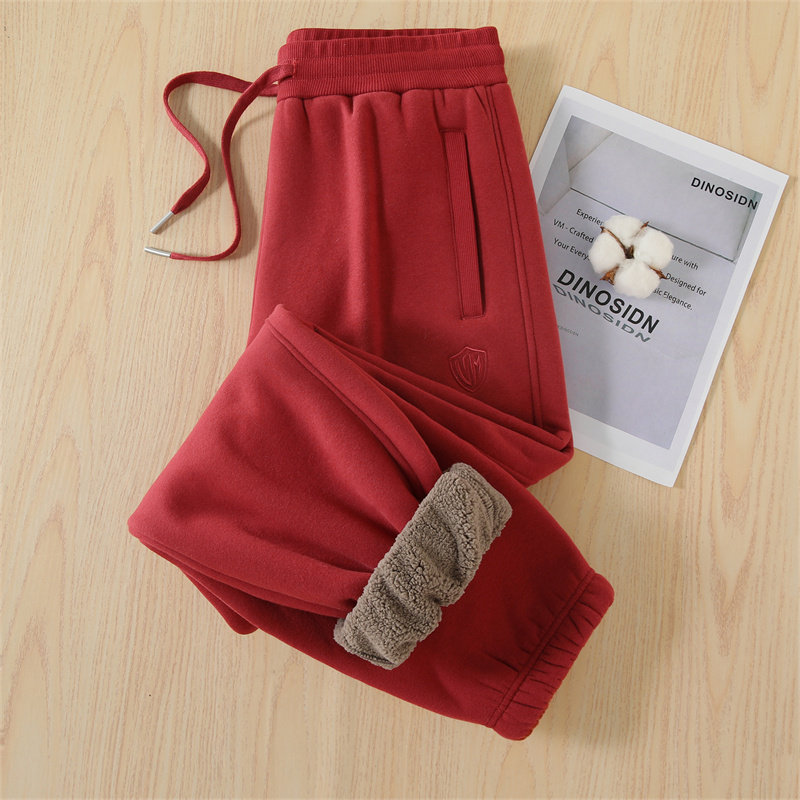 2025新款秋冬季加厚羊羔绒高端简约灰色加绒加厚束口裤宽松休闲裤,淘宝优惠券,粉丝福利购,淘宝优惠卷