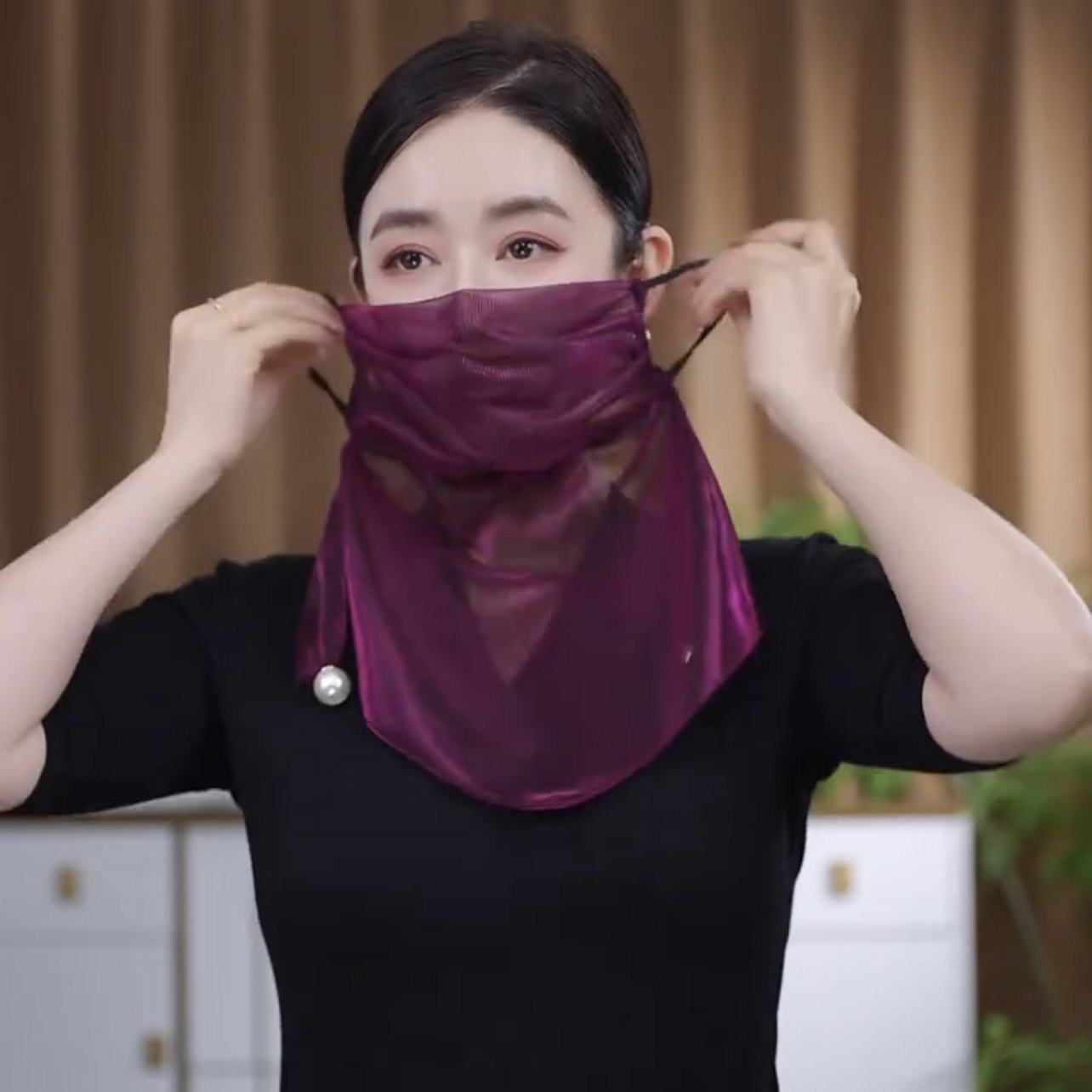 韩版新款夏季防晒面纱炫彩挂珠多功能围巾丝巾纱巾女纯色气质围脖,淘宝优惠券,粉丝福利购,淘宝优惠卷