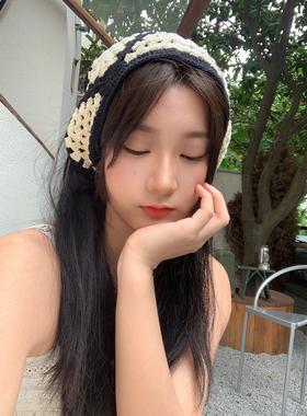 辣妹ins甜美复古针织钩针三角巾春夏绑带束发发带头巾女y2k头饰潮